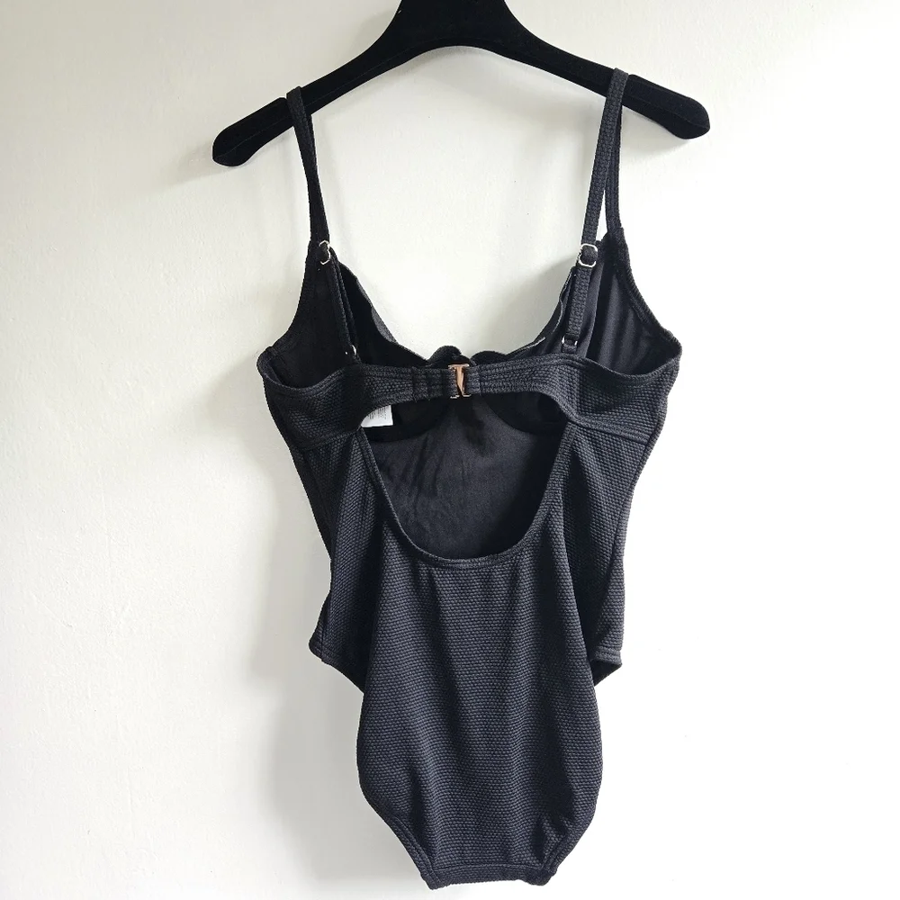 New Kate Spade Maillot Scallop Black One Piece Swimsuit Small NWT